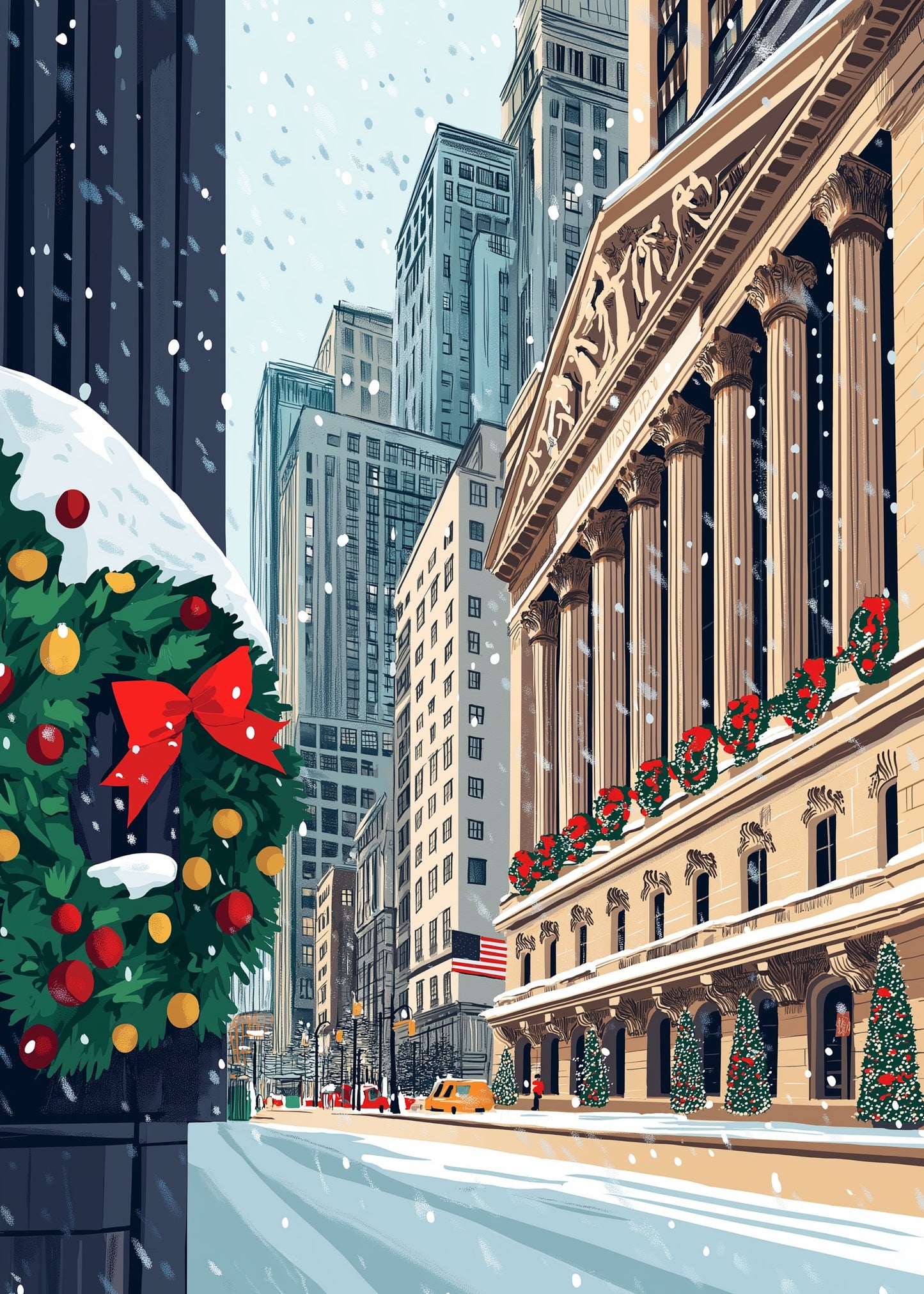 Festive New York City Winter Wonderland | Iconic Architecture & Snow | Christmas Season Poster | Urban Holiday Vibes | Print for Home & Office Decor | Classic Skyscrapers & Holiday Cheer | Wall Art