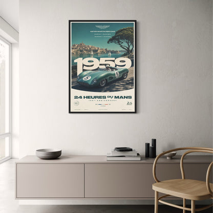 Aston Martin DBR1 24 Hours of Le Mans 1959 Vintage Racing Car Print | Classic Motorsport Art Poster