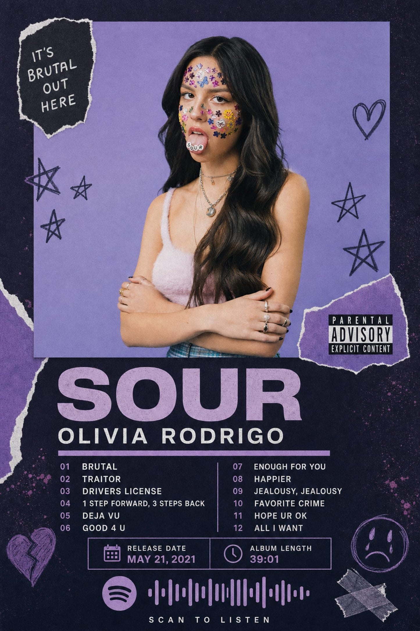 SOUR Album Art | Birthday Gift | Music Wall Decoration | High Quality Print | Collectible Music Poster | Perfect for Bedroom or Living Room Decor