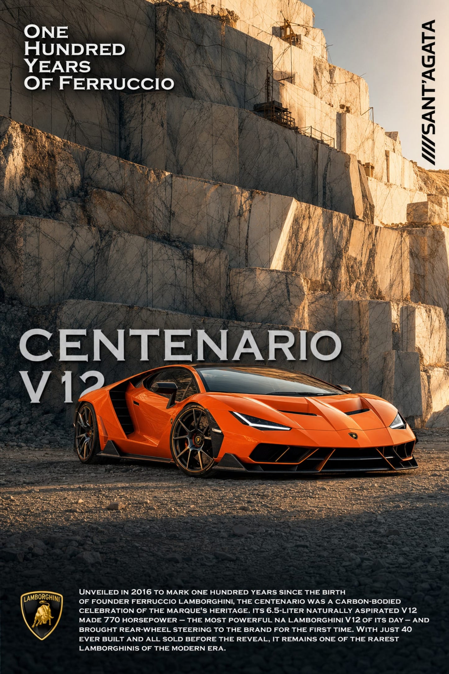 Centenario V12 Poster | Celebrate Lamborghini's 100 Years with Stunning Print | Luxury Supercar Wall Art | Automotive Decor