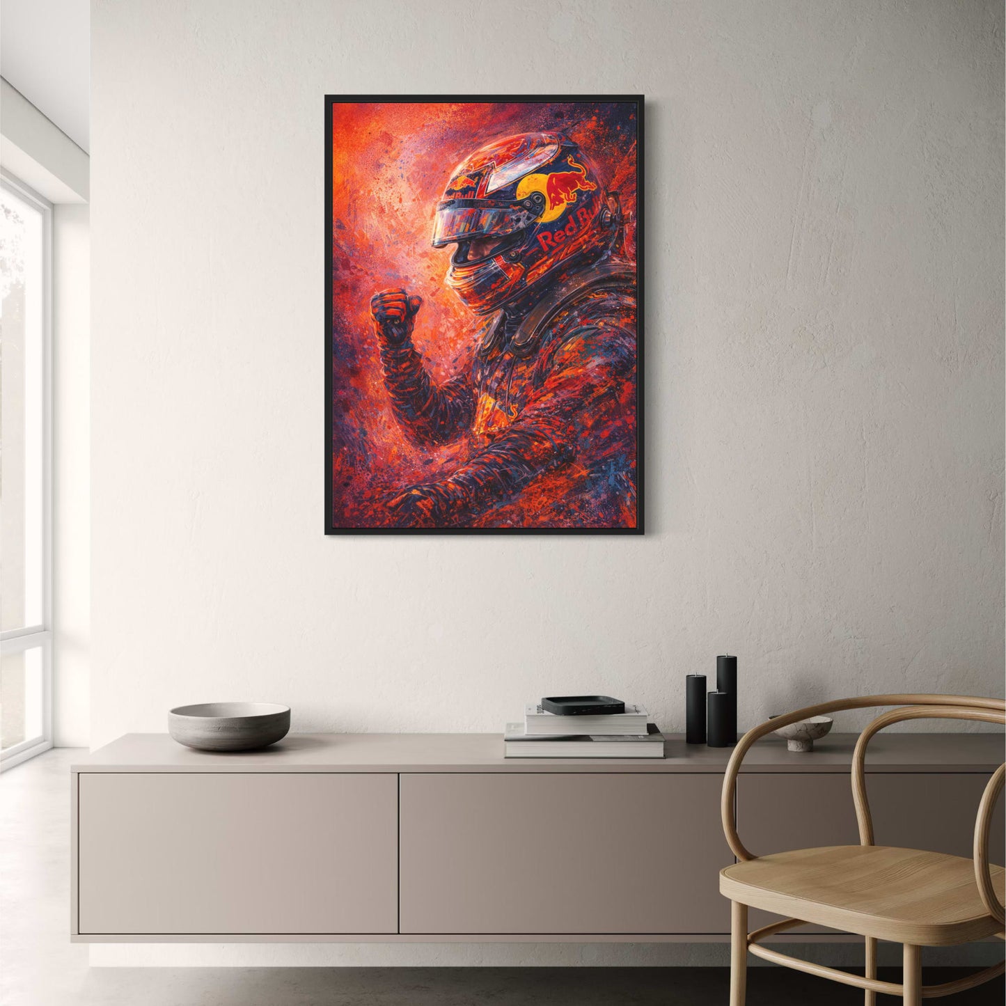 Motorsport Energy | Racing Driver Art | Red Bull Helmet | Vibrant Color Screams | Passionate Racing Print | Eye-Catching Poster