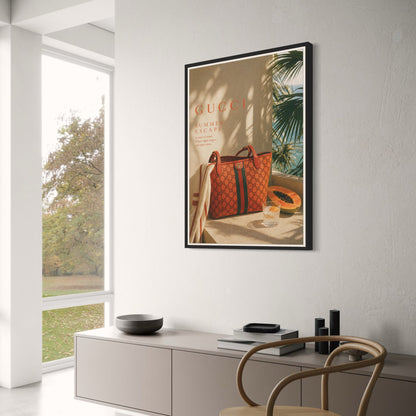 Gucci Summer Escape Luxury Fashion Art | Stylish Bag and Tropical Vibes | Premium Wall Poster Print for Home Decor