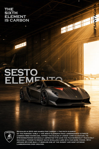 Lamborghini Sesto Elemento | Rare Supercar | Carbon Fiber Design Poster | Exclusive Luxury Car Print | Automotive Art Decor