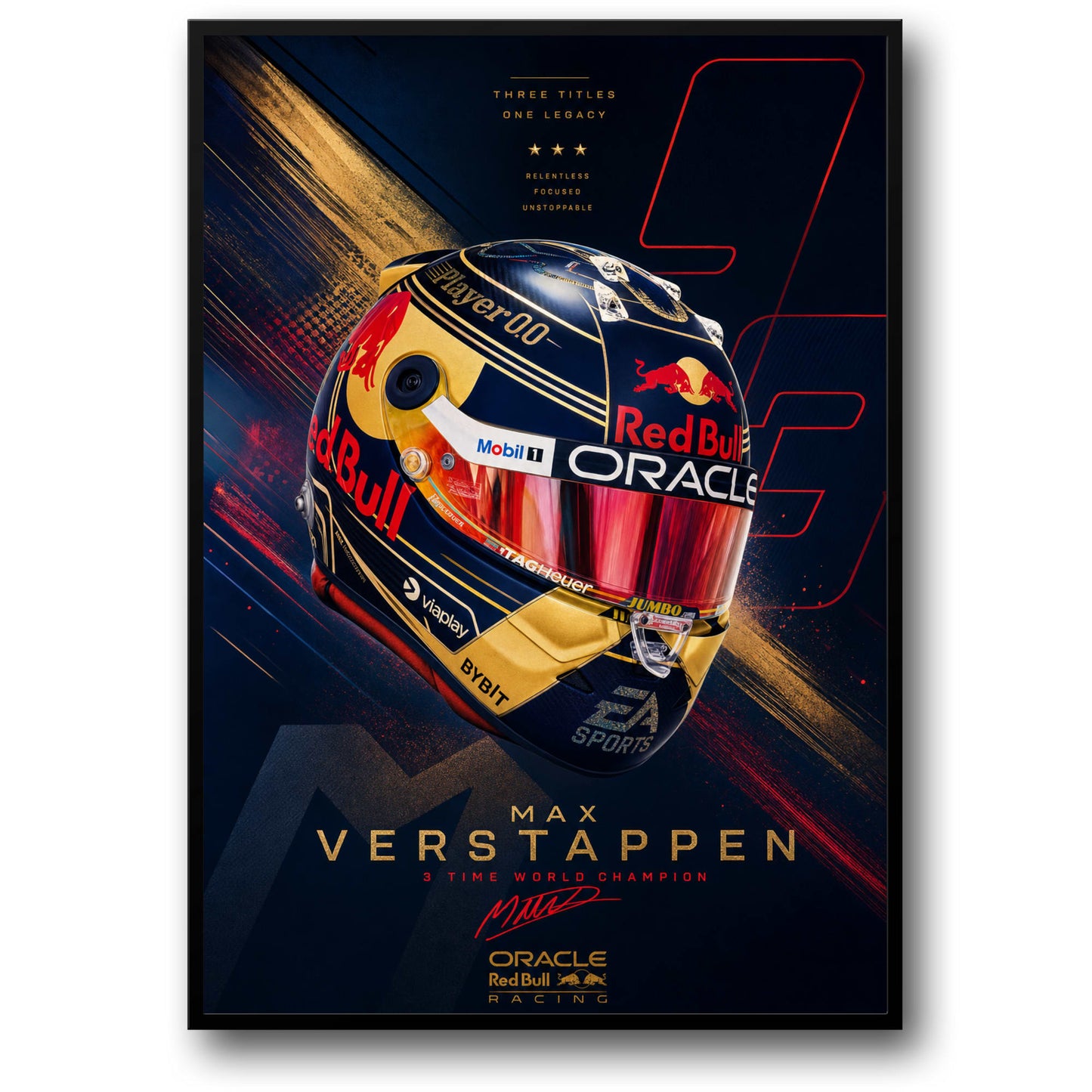 Max Verstappen Racing Helmet | Championship Tribute | Oracle Red Bull Athlete Art | Motivational Tribute Print | F1 Poster