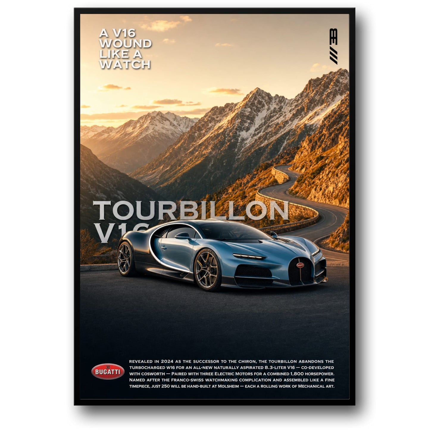 Bugatti Tourbillon V16 Supercar Art Print | Exclusive Edition Poster | High-Performance Automotive Wall Decor | Iconic Design Display