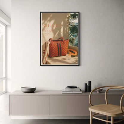 Gucci Summer Escape Luxury Fashion Art | Stylish Bag and Tropical Vibes | Premium Wall Poster Print for Home Decor