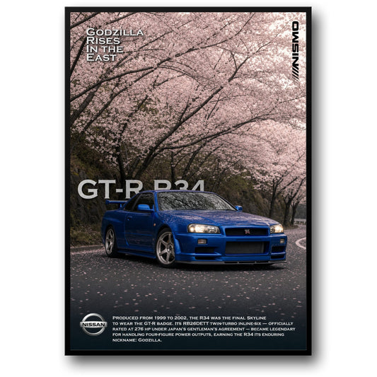 Nissan GT-R R34 Skyline | Cherry Blossom Road Scene | Iconic Japanese Car Art