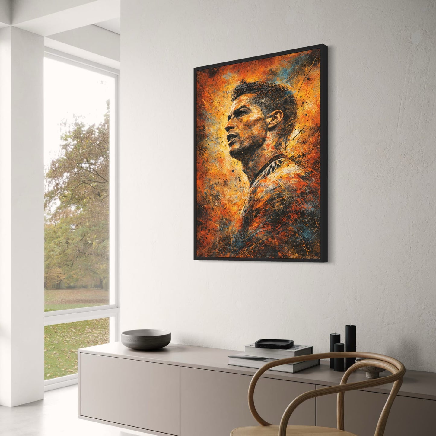 Athlete Art | Intense Sports-Themed Poster | Fiery Orange, Gold, Blue | Paint Splatter Style | High-Quality Print for Home Decor | Modern Urban Artistic Representation | Perfect for Sports Enthusiasts