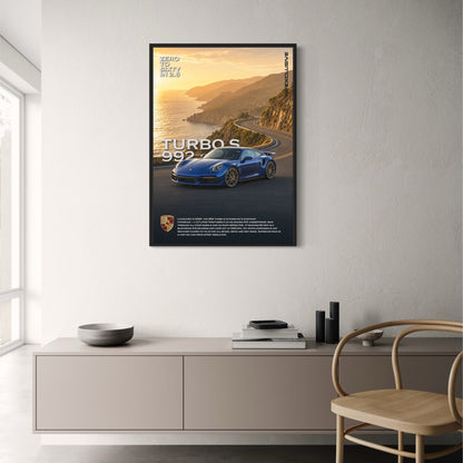Porsche 992 Turbo S | Luxury Car Performance Art | Zero to Sixty in 2.6 Print | Scenic Coastal Drive Poster