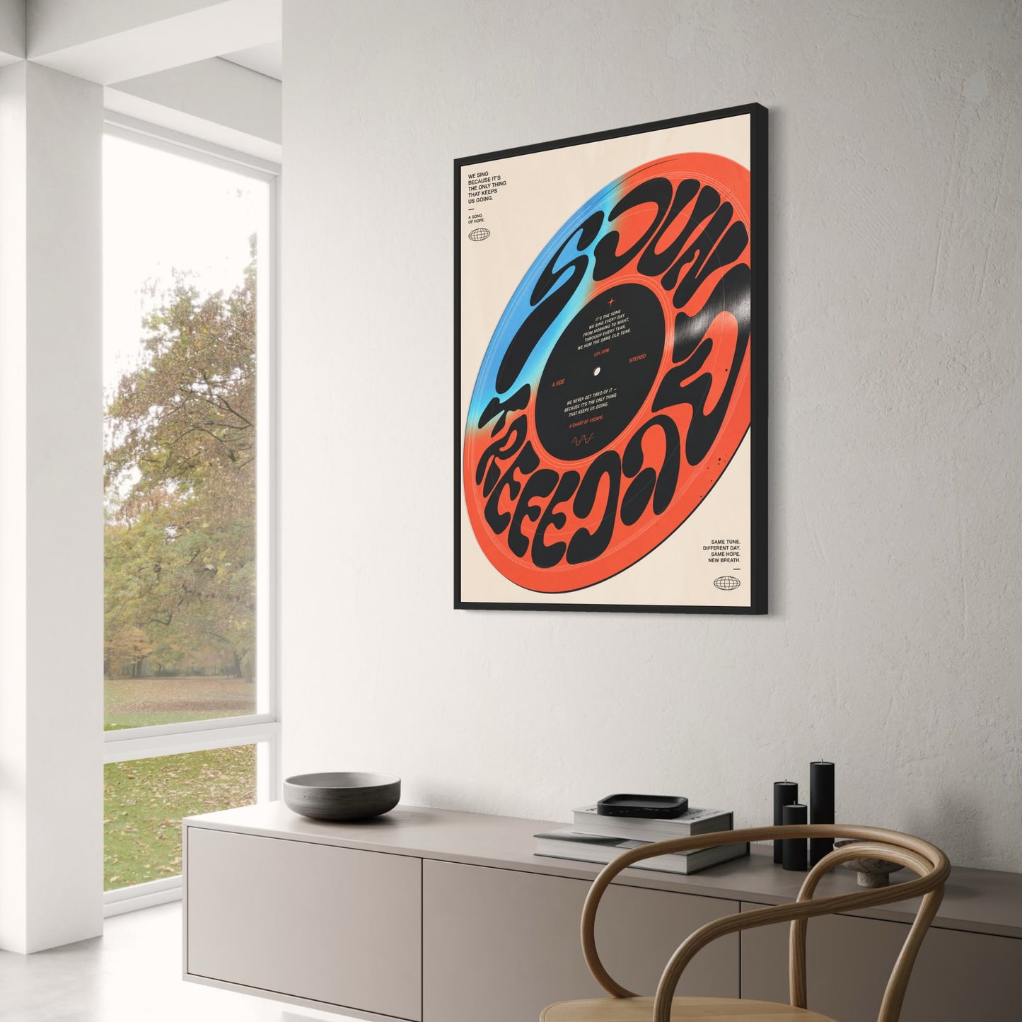Retro Vinyl Record Design | Inspiring Music Art Print | Unique Typography Wall Poster | Motivational Quote | Home Decor | A Song of Hope | Sound of Freedom | Music Lover's Poster