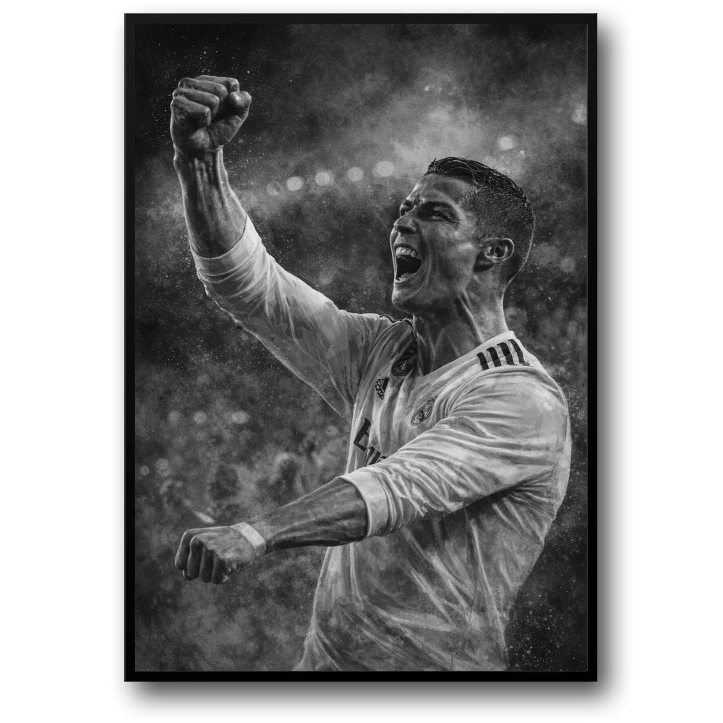 Football Action Art | Energetic Soccer Celebration Image | Black & White Sports Poster | High-Quality Print | Home Decor & Inspiration