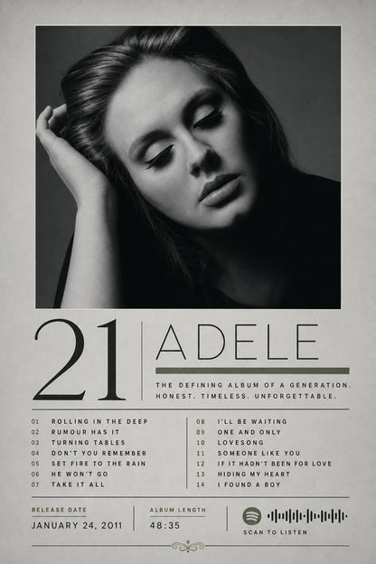Adele Album Art | Music Iconic Artwork | 21 Album Decorative Poster | Classic Music Print for Fans | Wall Art Decor