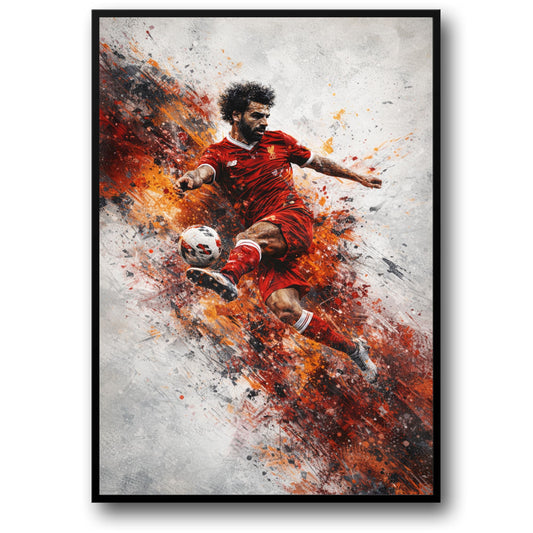 Soccer Art | Player Red & Orange Motion | Brush Stroke Effects | Vibrant Sports Decor | Wall Print for Enthusiasts | Athletic Action Poster