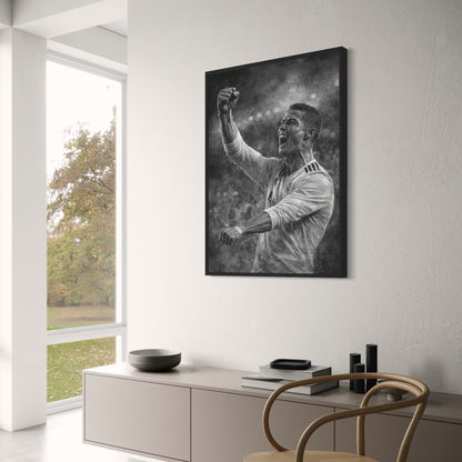 Football Action Art | Energetic Soccer Celebration Image | Black & White Sports Poster | High-Quality Print | Home Decor & Inspiration