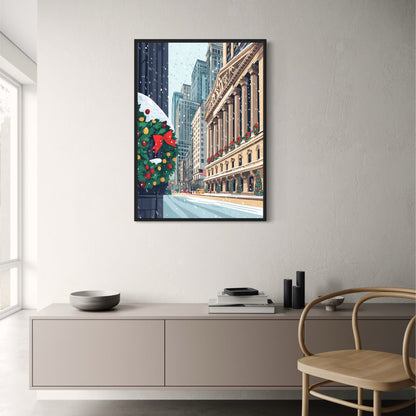 Festive New York City Winter Wonderland | Iconic Architecture & Snow | Christmas Season Poster | Urban Holiday Vibes | Print for Home & Office Decor | Classic Skyscrapers & Holiday Cheer | Wall Art