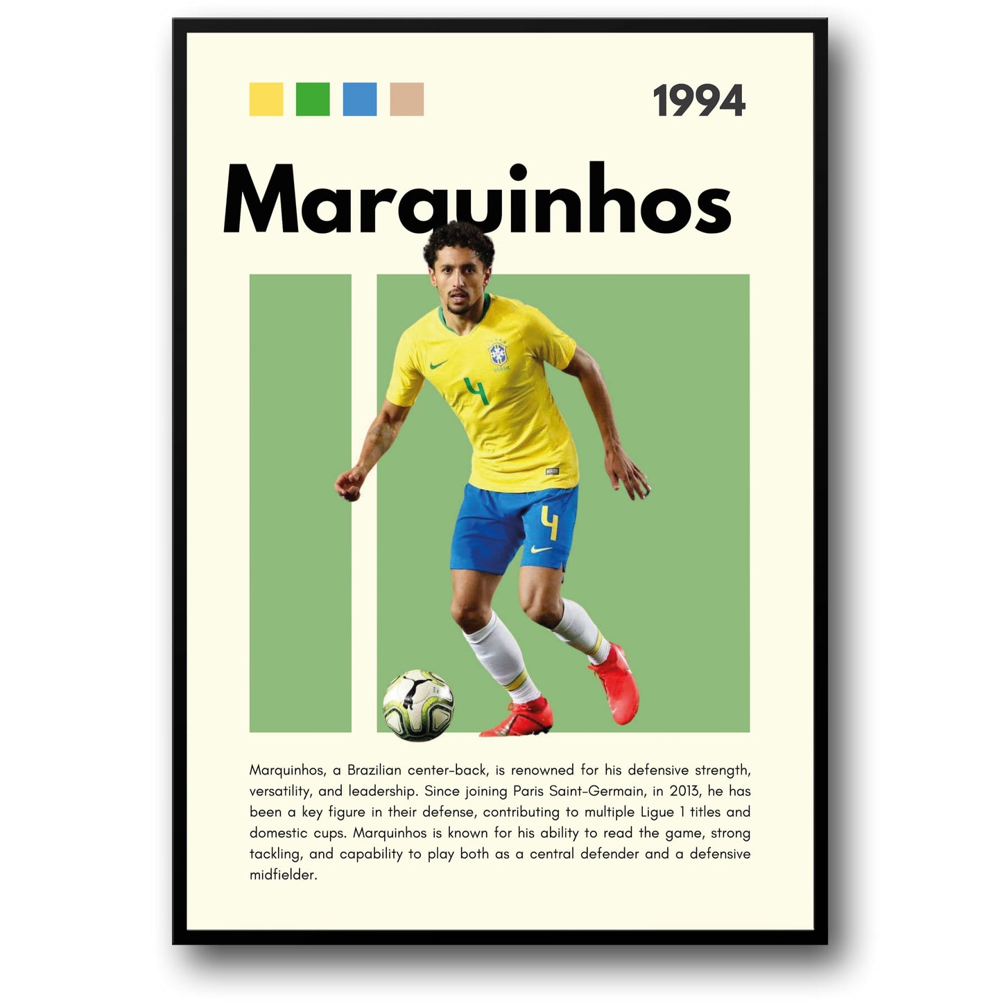 Marquinhos | Brazil National Team | Iconic No. 4 | Yellow Blue Kit
