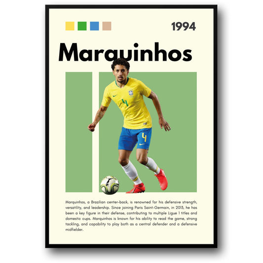 Marquinhos | Brazil National Team | Iconic No. 4 | Yellow Blue Kit