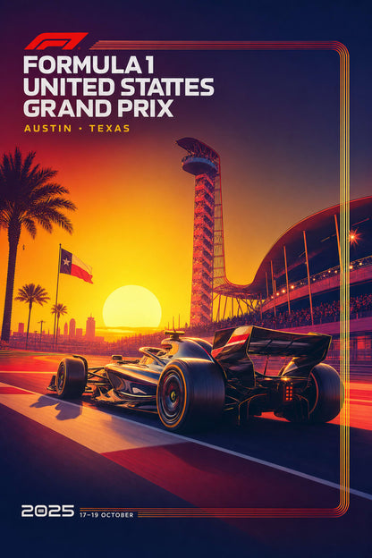 Formula 1 United States Grand Prix 2025 Poster | Austin Texas Racing Art | F1 Fans Decor Print