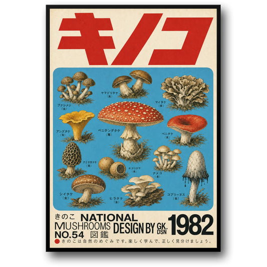 National Mushroom Collection Poster | Vintage Design 1982 | Decorative Wall Art Illustration | Botanical Print | Mushroom Poster