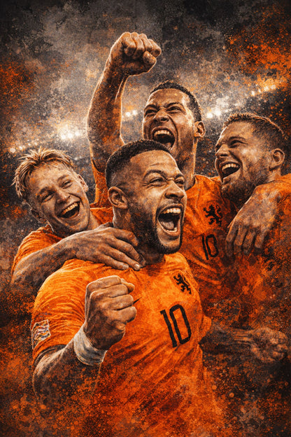 Football Players Poster | Team Spirit and Unity | Energetic Celebration Football Art | Stadium Background Print | Sports Enthusiast Decor