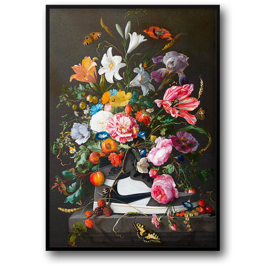 Sneaker & Botanical Fusion | Dark Background | Flowers & Butterflies