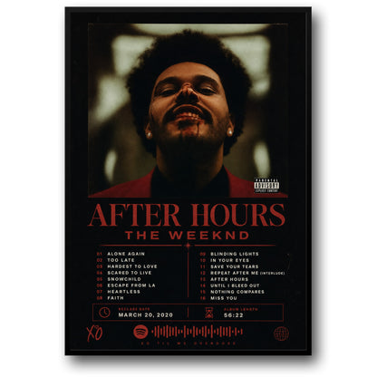 After Hours Music Poster | Iconic Album Art Print | Trendy Wall Decor | Perfect for Music Fans | Song List Included | Premium Quality Print | Ideal Gift for Collectors and Enthusiasts | Stylish Poster
