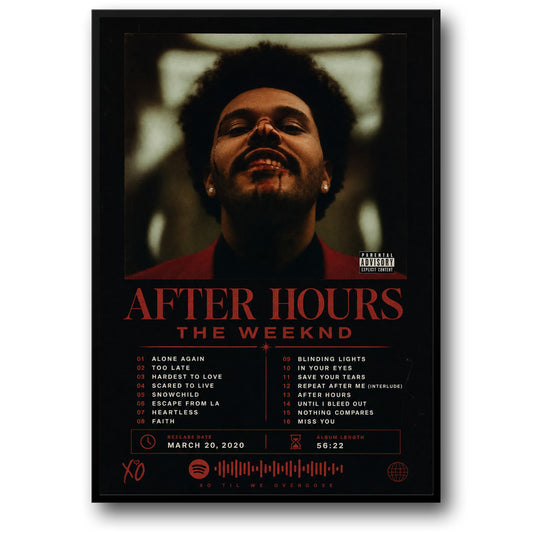 After Hours Music Poster | Iconic Album Art Print | Trendy Wall Decor | Perfect for Music Fans | Song List Included | Premium Quality Print | Ideal Gift for Collectors and Enthusiasts | Stylish Poster