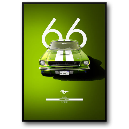Vintage 1966 Shelby GT350 | Green & White Racing Stripes | Retro Mustang Design