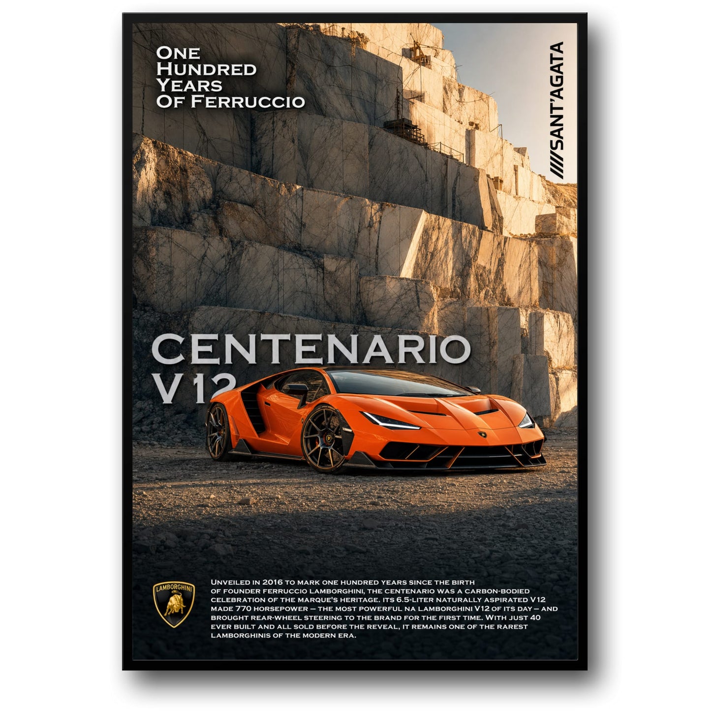 Centenario V12 Poster | Celebrate Lamborghini's 100 Years with Stunning Print | Luxury Supercar Wall Art | Automotive Decor