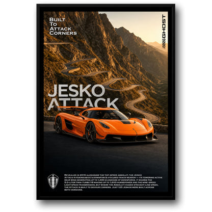 Koenigsegg Jesko Attack Poster | Mountain Road Landscape | Jesko Attack Art | Supercar Enthusiast Wall Poster Print | Automotive Decor