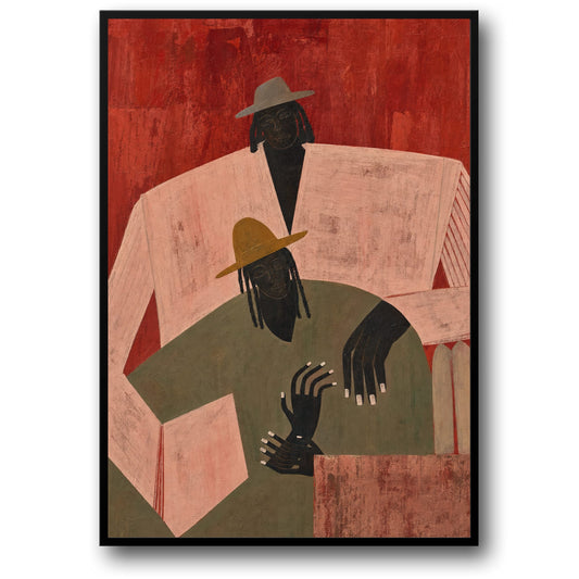 Artistic Expression | Abstract Figures with Hats | Unique Painting Style | Colorful Modern Poster Print | Bold Design Artwork