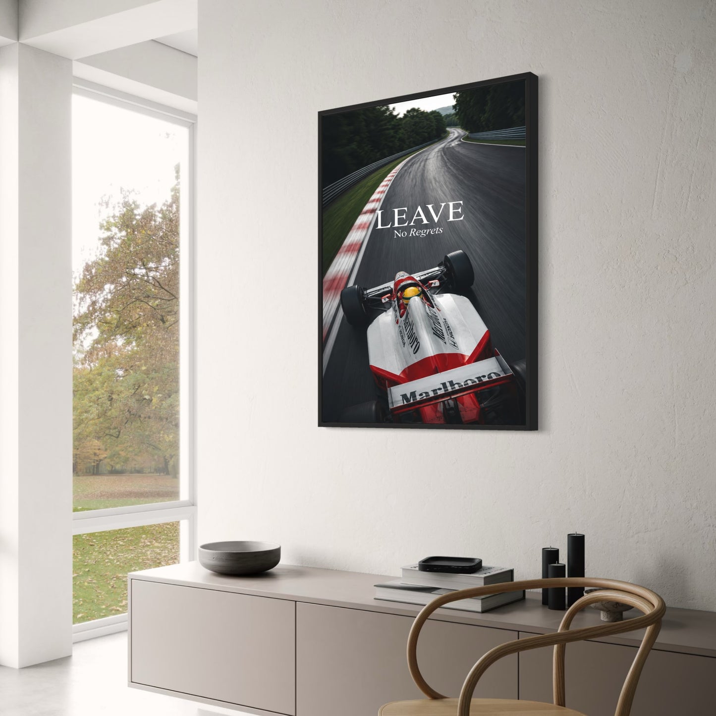 LEAVE No Regrets | F1 Motivational Racing Car Art | High-Speed Motorsport Track