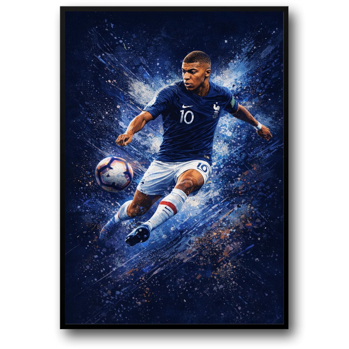 Football Action | Blue Jersey Number 10 | Energetic Blue White Background | High-Quality Art Decor Poster | Print