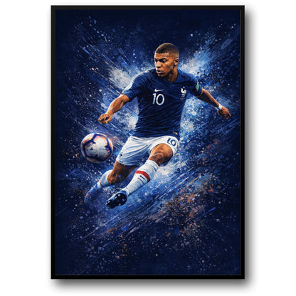 Football Action | Blue Jersey Number 10 | Energetic Blue White Background | High-Quality Art Decor Poster | Print