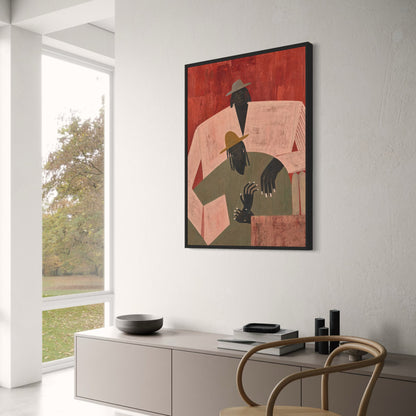 Artistic Expression | Abstract Figures with Hats | Unique Painting Style | Colorful Modern Poster Print | Bold Design Artwork