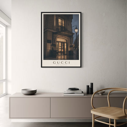 Elegant Luxury Boutique Entrance | Evening Ambiance Street Photography Print | Chic Fashion Storefront Poster
