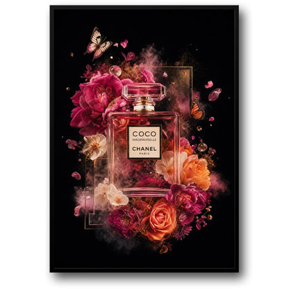 Coco Mademoiselle Fragrance Design | Floral Art | Elegant Decor | Wall Print | Luxury Home Poster | Butterfly Accent