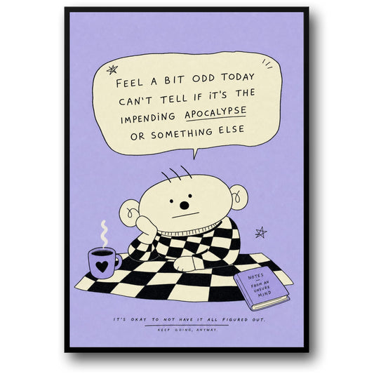 Quirky Cartoon Art Poster | Feel A Bit Odd Comedy Print | Motivational Humor Wall Decor | Unique Checkered Design Poster