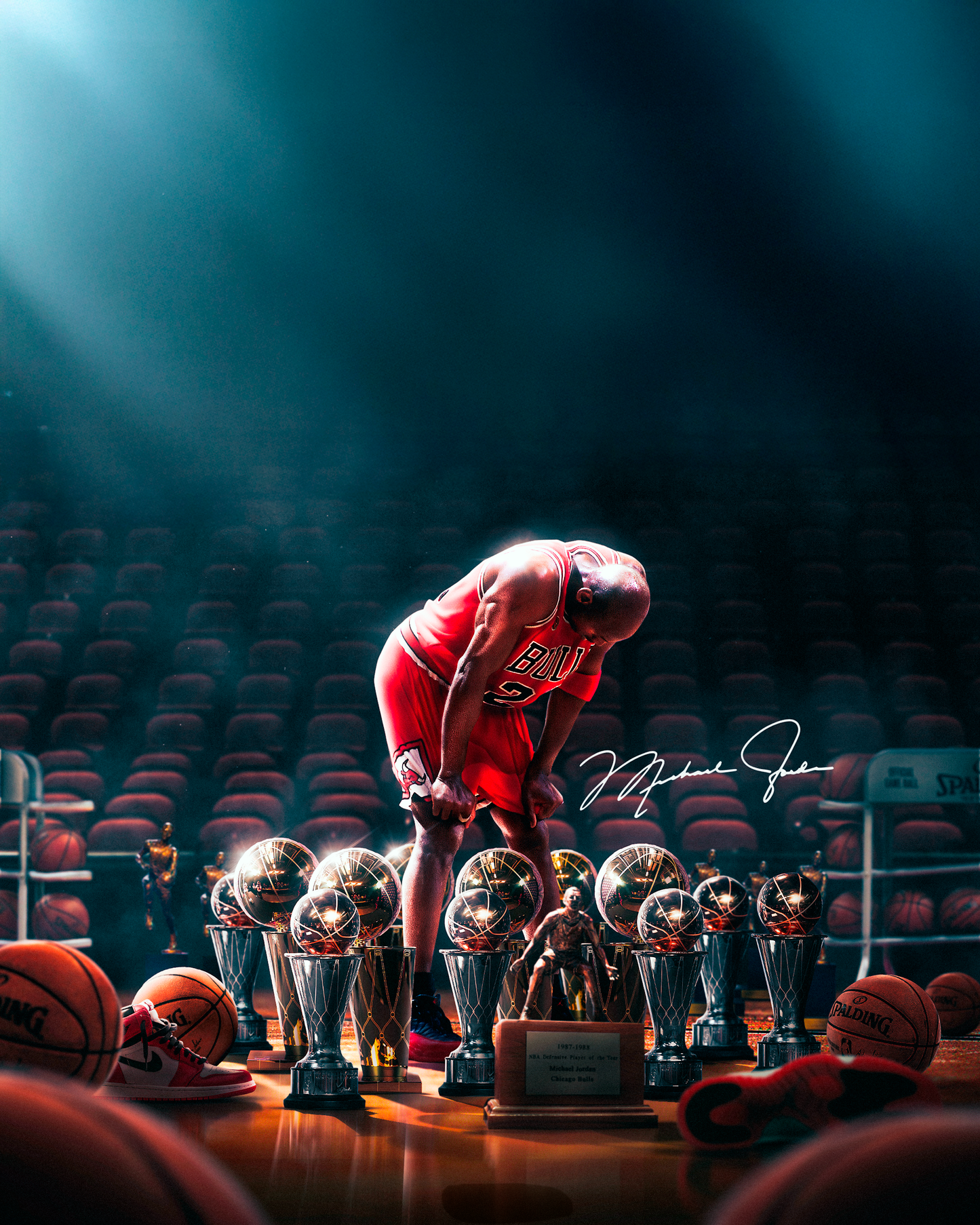 Legendary Athlete | Iconic Red Jersey | Championship Trophies