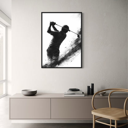 Dynamic Golfer Silhouette | Abstract Black & White Art | Poster & Print Elegance | Unique Wall Decor for Sports Enthusiasts