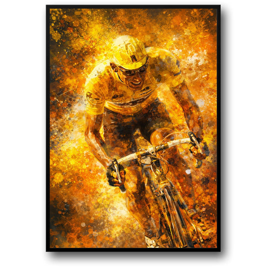 Cycling Art | Energetic Yellow Gear Cyclist | Abstract Colors Brush Strokes | Vibrant Poster | High-Quality Print | Captivating Decor | Motivational Art | Perfect for Home or Office Space