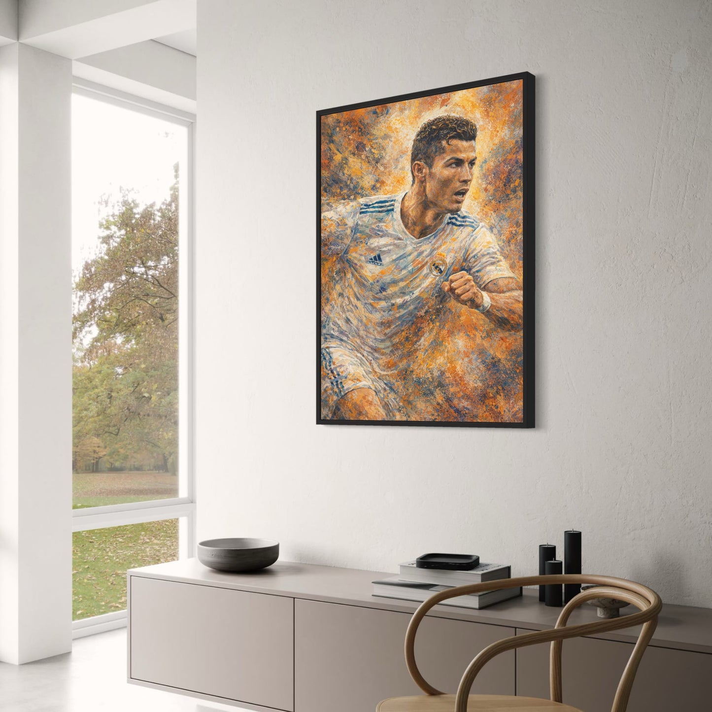 Cristiano Ronaldo | Male Soccer Player Wall Decor | Energetic Sports Theme Art | Abstract Brush Stroke Decor | Inspirational Soccer Print Poster