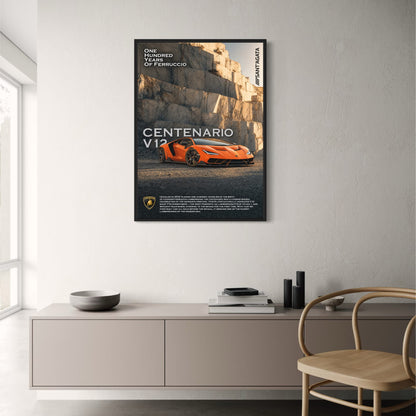 Centenario V12 Poster | Celebrate Lamborghini's 100 Years with Stunning Print | Luxury Supercar Wall Art | Automotive Decor