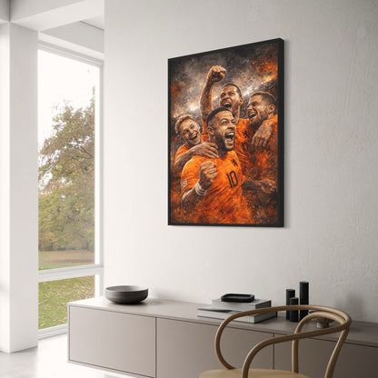 Football Players Poster | Team Spirit and Unity | Energetic Celebration Football Art | Stadium Background Print | Sports Enthusiast Decor