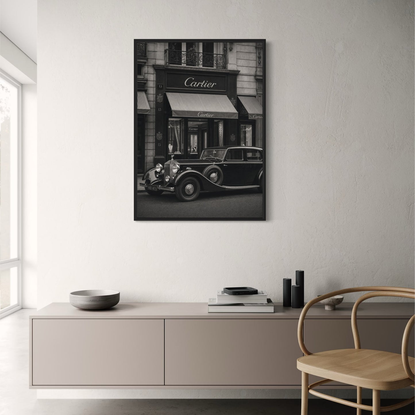 Classic Vintage Car Front of Iconic Luxury Boutique | Timeless Elegance Wall Art Poster Print