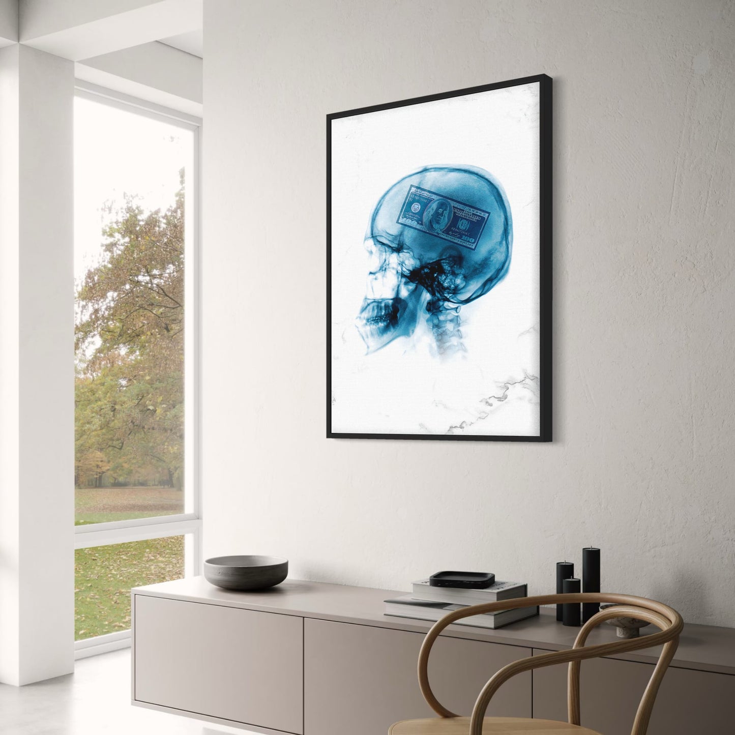 X-Ray Art | Human Skull & Dollar | Modern Money Mindset