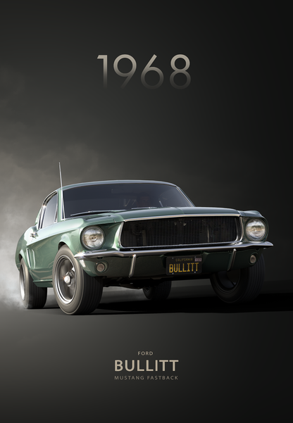 1968 Ford Mustang | Bullitt in Highland Green | Vintage Muscle Car Art