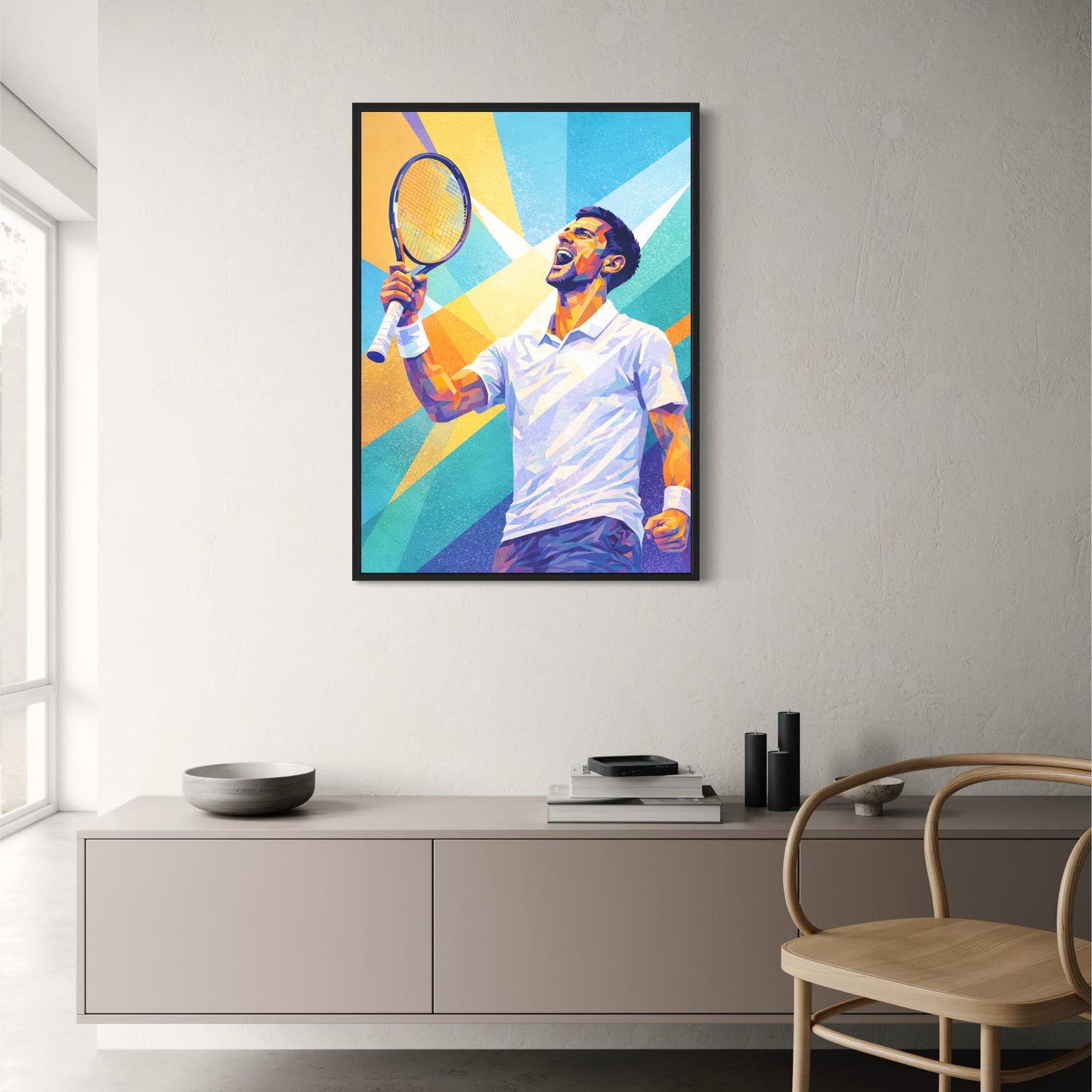 Tennis Player | Geometric Patterns Victory Celebration | Pop Art Sports Poster | Ideal Home Office Decor Print