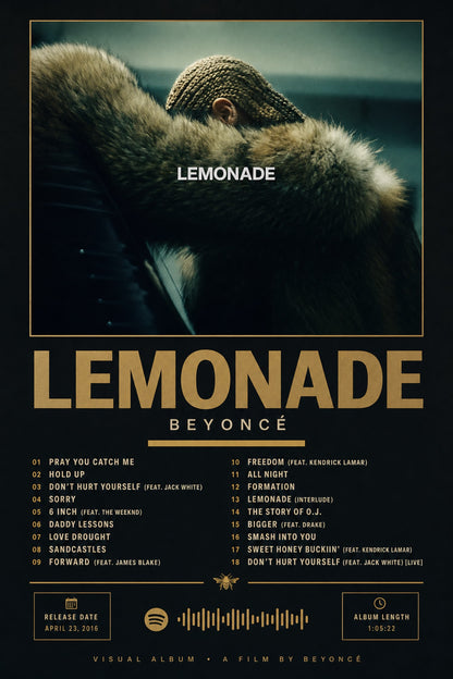 Lemonade Visual Album Poster | Music Art Print | Chart-Topping Album Poster | Perfect for Music Lovers and Collectors | Home Decor Poster | Iconic Album Print Poster