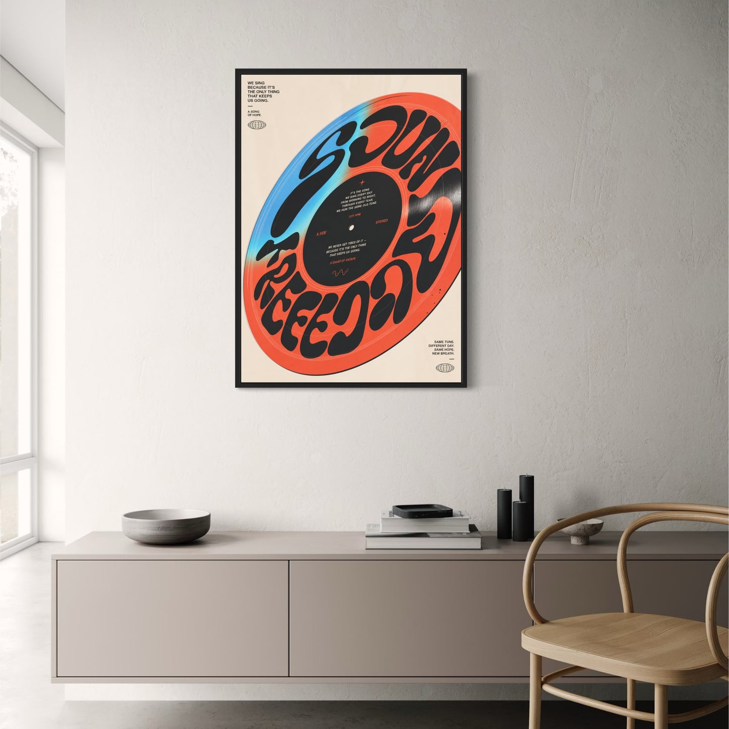 Retro Vinyl Record Design | Inspiring Music Art Print | Unique Typography Wall Poster | Motivational Quote | Home Decor | A Song of Hope | Sound of Freedom | Music Lover's Poster